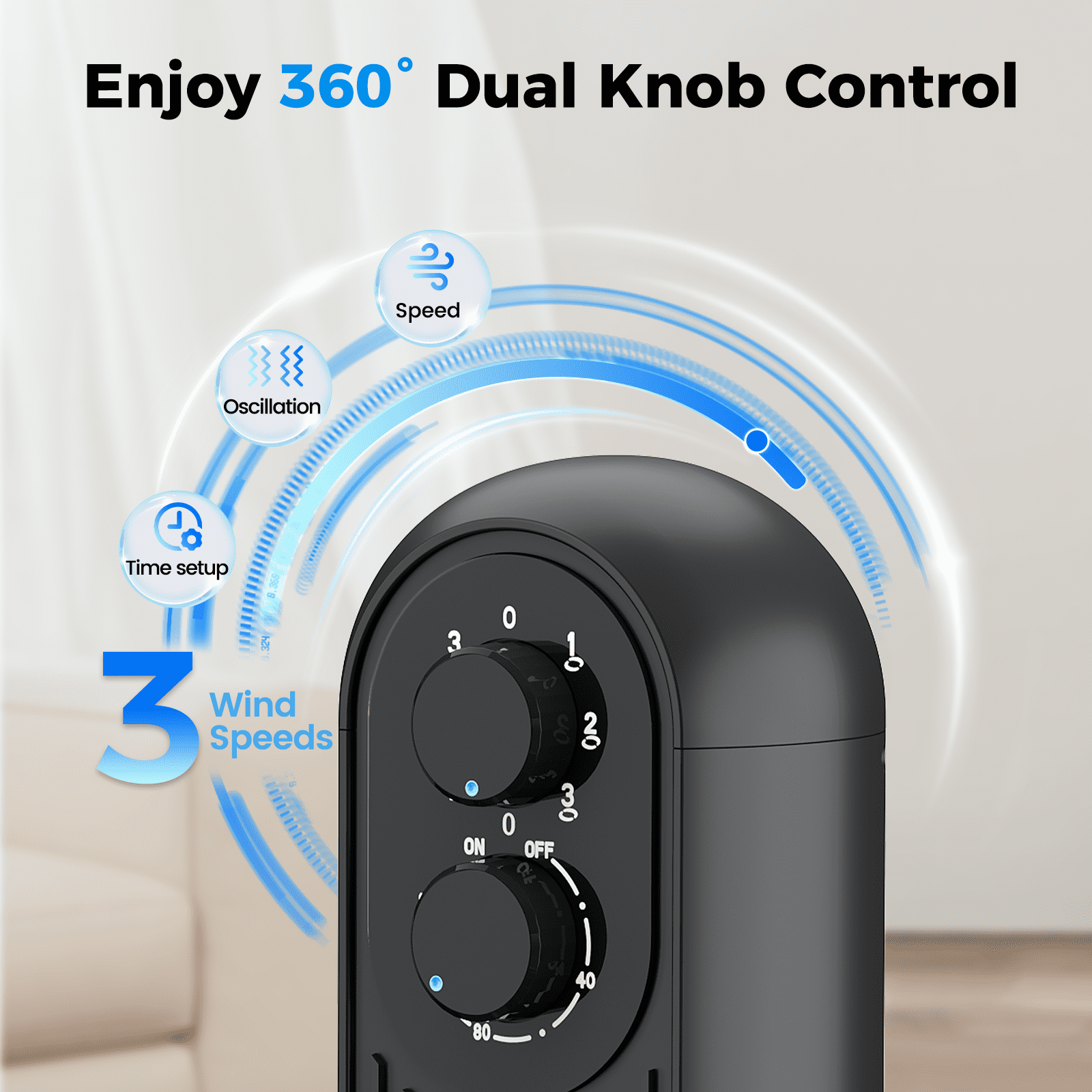 Tower Fan, 31" Oscillating Standing Fan for Home, Patbrela  Floor Fan with 360° Dual Knob Control, 3 Speed, Timer Bladeless Fan for Bedroom Office