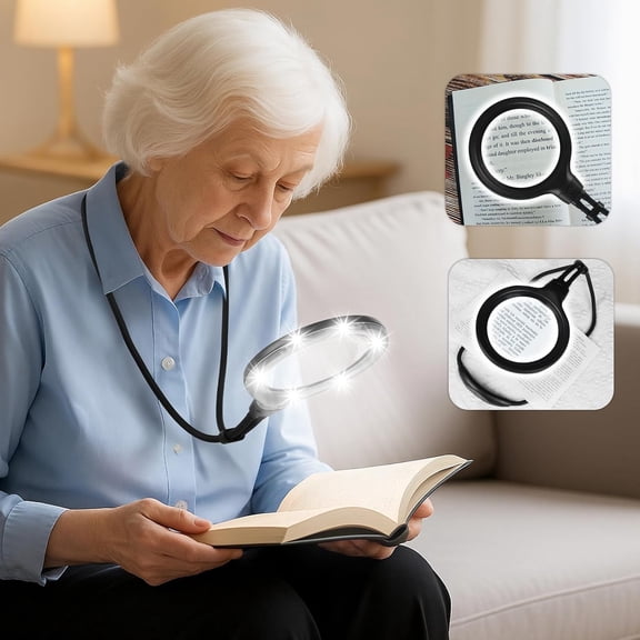 HBMYN Hands Free Magnifying Glass with Light for Reading and Sewing | 5.6" Acrylic Lens · 1200Mah Rechargeable Battery · 12 Leds with 6 Light Modes · Flexible Gooseneck · Adjustable Brightness
