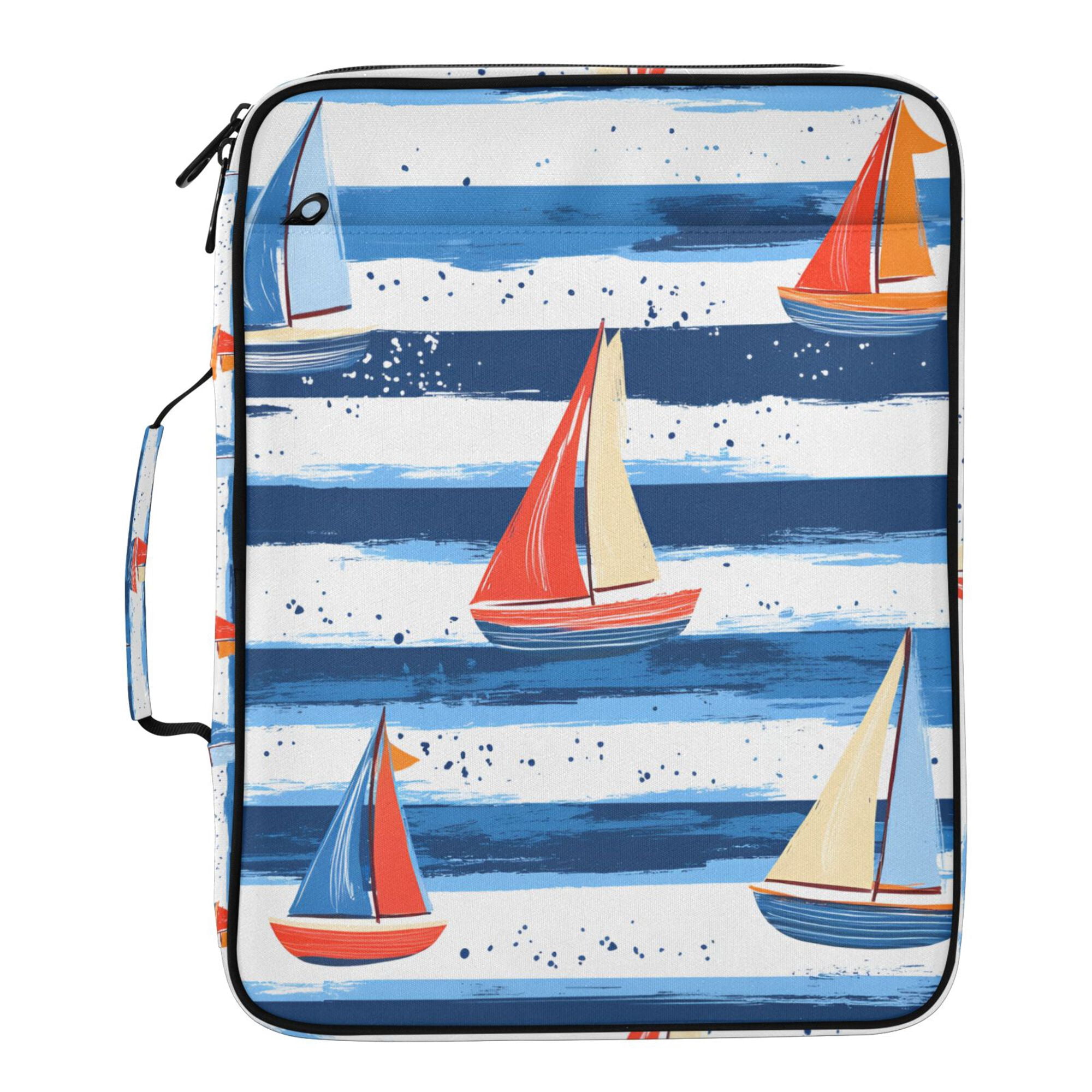 FORMRS Accordion File Folder A4 Size 7-Pocket Expanding Document Organizer Bag with 3 Ring Binder, Blue Sailboats