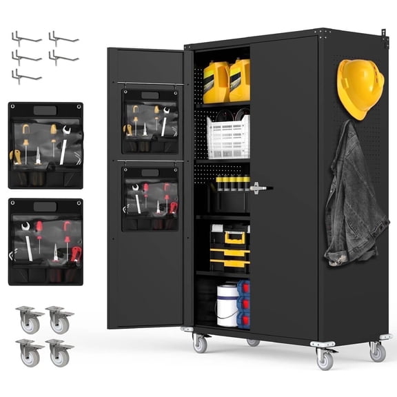 Metal Garage Storage Cabinet with Wheels, 72'' Tall Locking Rolling Tool Storage Cabinet with Locking Doors and Adjustable Shelves for Office Home Garage Shop