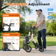 WalkMate Foldable Rollator Walker with Height-Adjustable Seat, 10” Wheels, Compact Folding Design, Lightweight Mobility Walking Aid for Seniors Taller 5.3~7ft, Gold