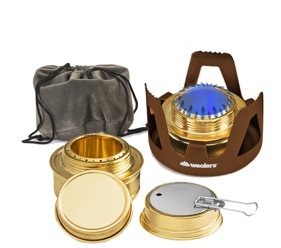 Wealers Camping Portable Aluminum Mini Stove With Brass Alcohol Burner Compact & Lightweight, Backpacking Equipment by