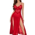 thumbnail image 2 of Hkoxplj Women's Sheer Lace Babydoll Chemise Long Mesh Nightgown High Slit See Through Maxi Dress Adjustable Spaghetti Straps V Neck Floral Sleepwear for Romantic Date Night Bedroom Intimate, 2 of 3