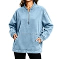 thumbnail image 6 of JGGSPWM Women's Denim Pullover Loose Tops with Pockets Oversized Quarter Zip Vintage Distressed Sweatshirt Long Sleeve Jean Top Blue S, 6 of 8