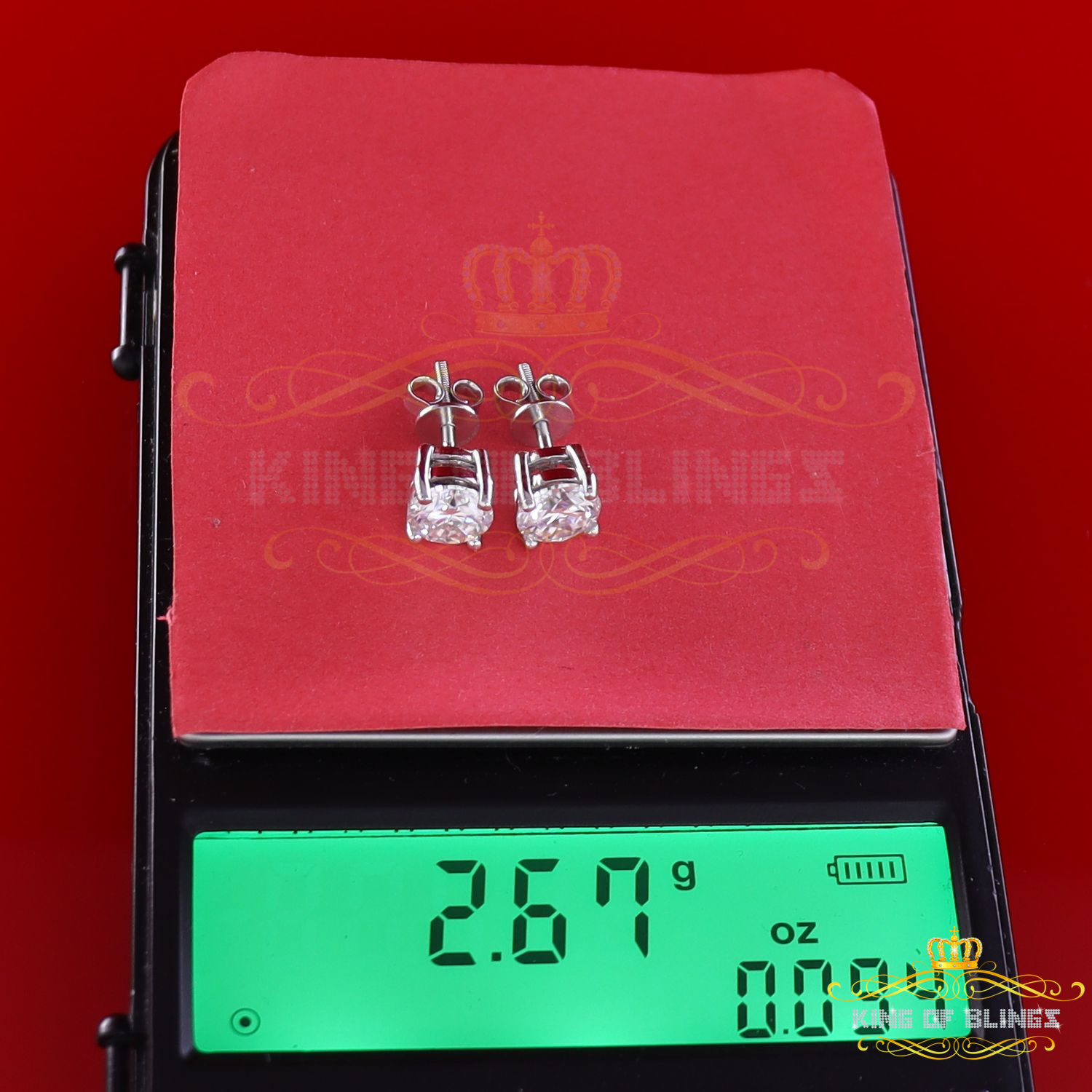 10k Real White Gold with 2.50ct Round VVS 'D' Color Moissanite Stud Earrings