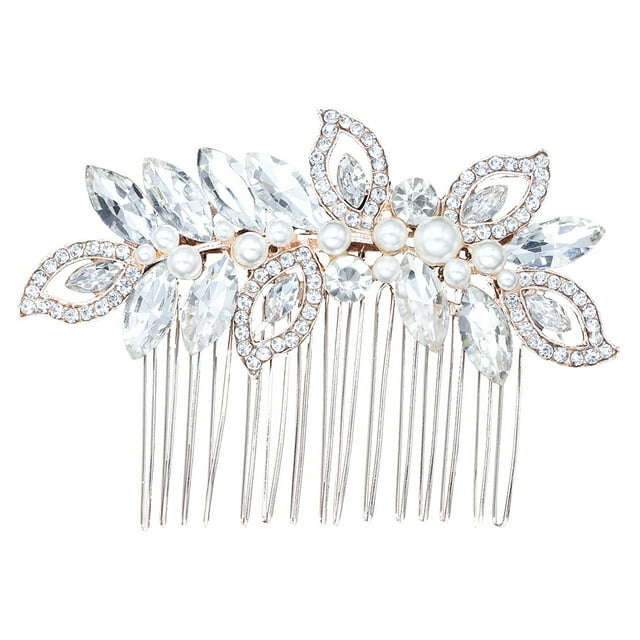 Aleación Perla Pelo Peine Joyas Boda Cristales de diamantes de imitación Insertar Peine Decoración para el cabello para Mujeres nupciales