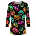 thumbnail image 5 of Women's Fall Halloween 3/4 Sleeve Crew Neck Shirt Vintage Graphic Tee Funny Family Party Matching Holiday Tops, 5 of 7