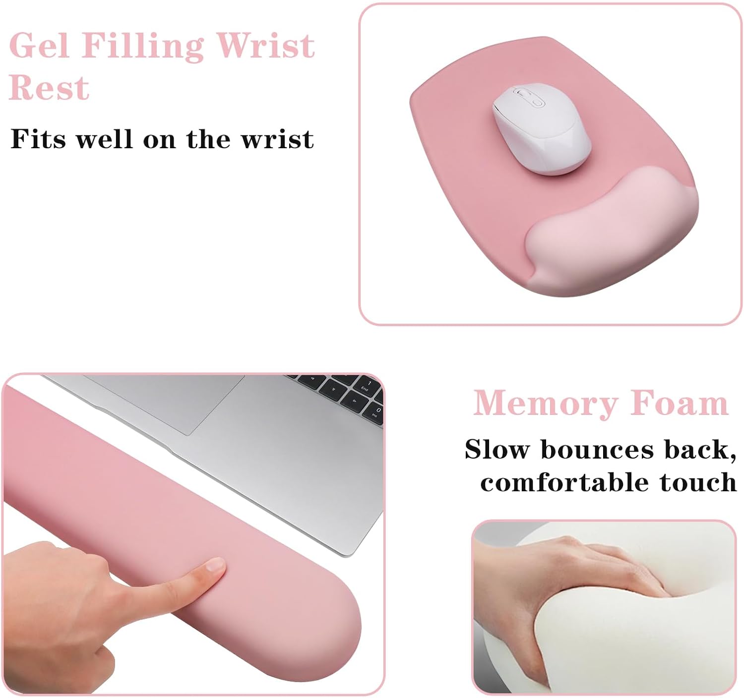 Wrist Rest for Keyboard and Mouse, Ergonomic Gel Computer Keyboard Wrist Rest with Memory Foam, Keyboard Wrist Support Pad for Long Hours of Work, Gaming, Studying-Relieve Wrist Pain (GD-Pink)