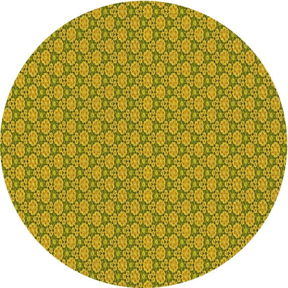 Ahgly Company Machine Washable Indoor Round Transitional Dark Yellow Green Area Rugs, 6' Round