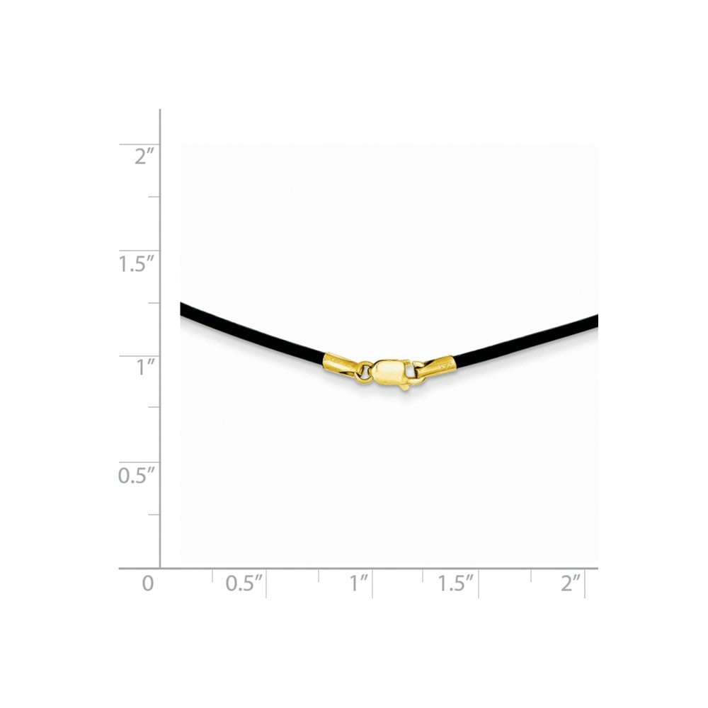 14k Yellow Gold 1.6mm Black Leather Cord Necklace - 16 Inch - Lobster Claw