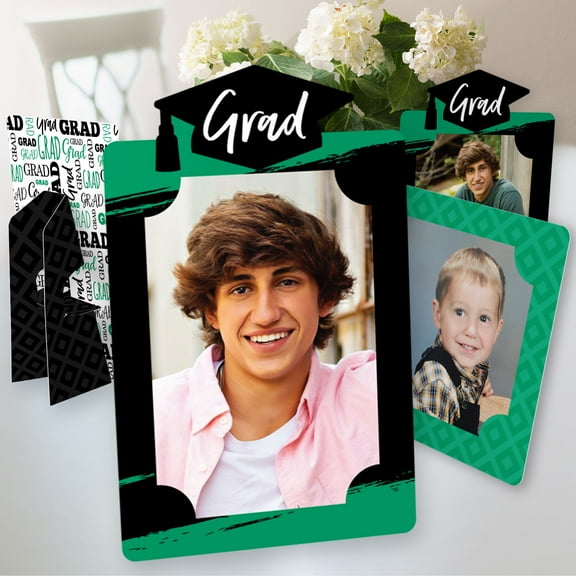 Big Dot of Happiness Green Graduation Party Centerpieces - 4x6 Picture Display - Paper Photo Frames - Set of 12
