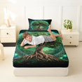 thumbnail image 4 of Homewish Boho Nature Tree Twin Sheets,Botanical Design Bedding,Green,3 Pieces,1 Flat Sheet,1 Fitted Sheet and 1 Pillowcase, 4 of 6