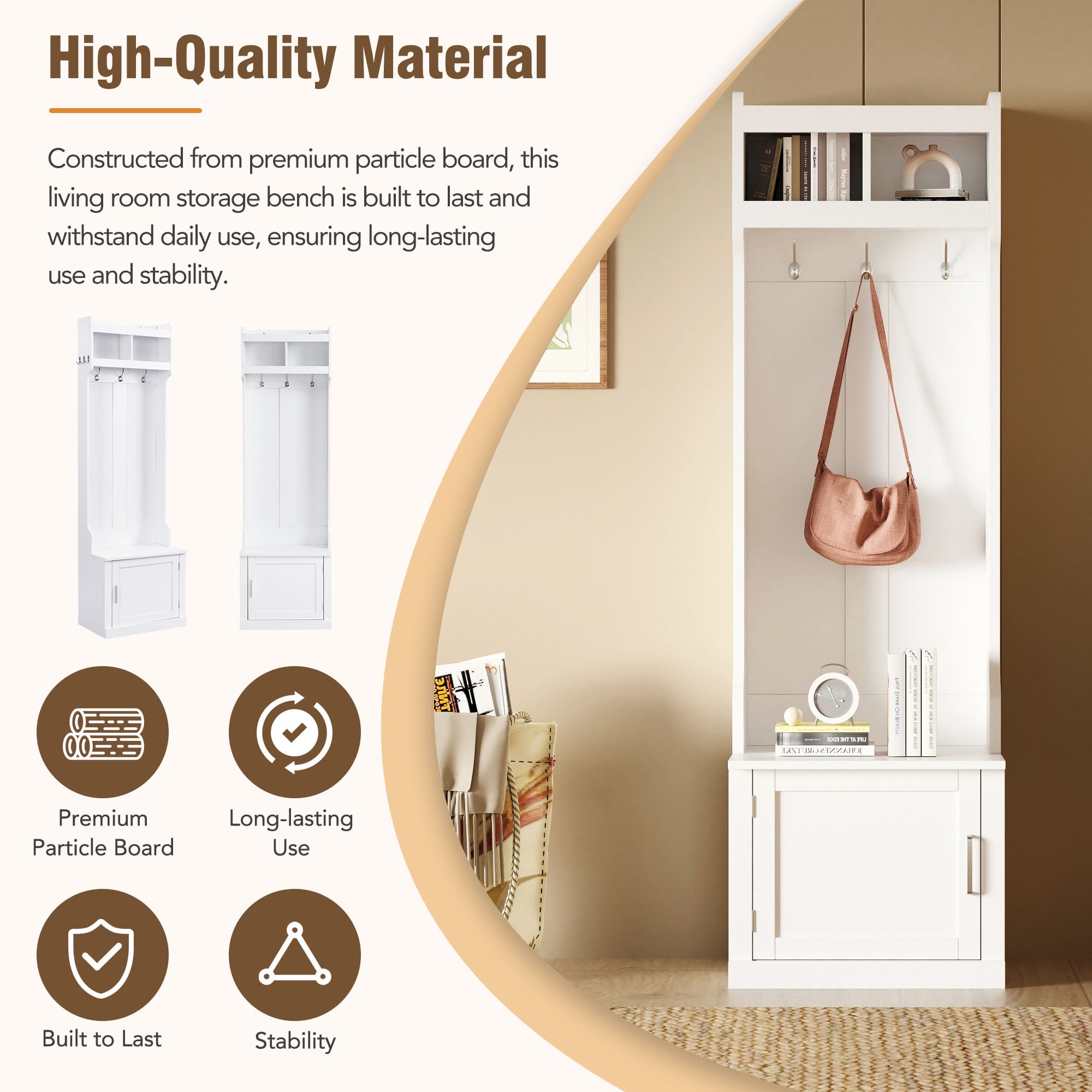 Aukfa Hall Tree with Storage Bench & Coat Rack for Small Spaces, White