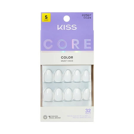 Kiss Core Color Press On Nails Almond, ‘Lyrical’, White, Short, 32 Count