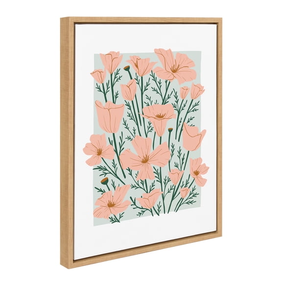 Woven Paths Sylvie Poppy Garden 06 Framed Canvas Wall Art by Alicia Schultz, 18x24 Natural, Modern Botanical Wall Décor