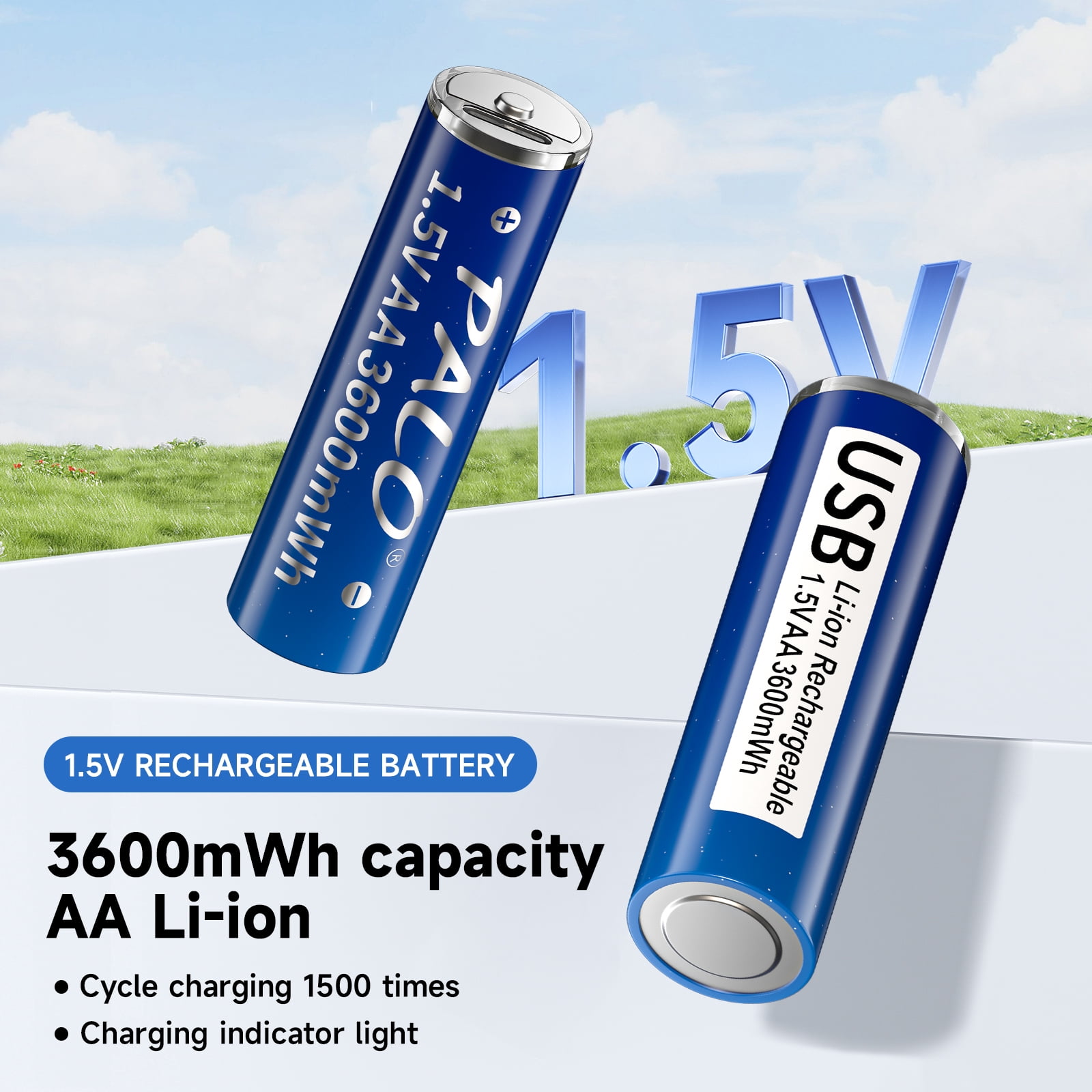 Palogreen AA USB Rechargeable Battery 12-Pack 1.5V Type-C Lithium Double A Batteries 3600mWh with Battery Case fot Solar Light