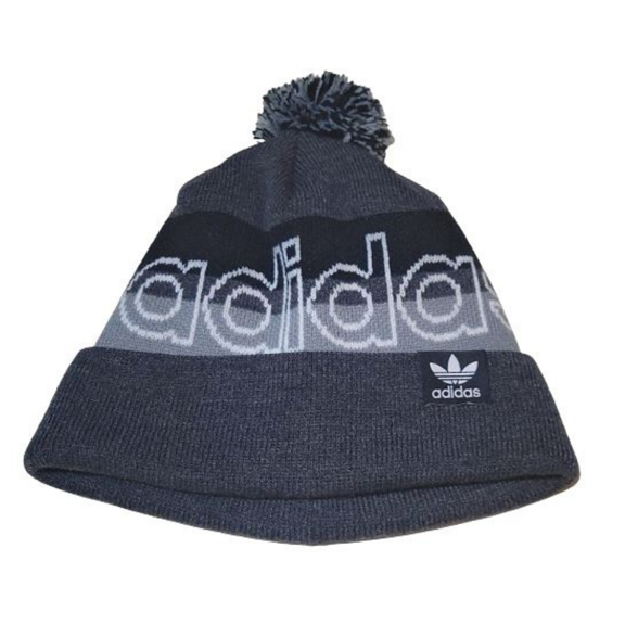 Adidas Unisex Original Pom Beanie Hat Black Grey, One Size
