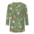 thumbnail image 4 of Women's Tops 3/4 Length Sleeve Shirts 2026 Spring Summer Womens Clothings Basic Tees Fashion Flowers Printed Round Neck Blouses Pullover, 4 of 5