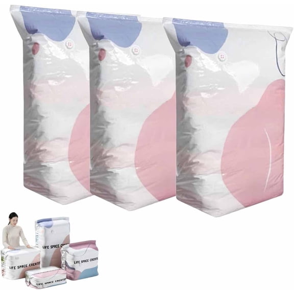 No-Pump Vacuum Storage Bags, Press & Seal Reusable Space Saver Bags, Air Tight Compression Storage Bags for Clothes, Comforters, Blankets, Bedding, Travel Home Organization (3pcs-100x80x38cm)