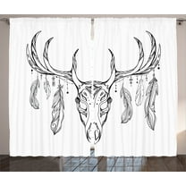 Ambesonne Deer Curtains 2 Panel Set, Skull with Antler Feather, 108" x 84", Charcoal Grey White