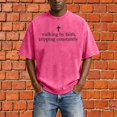 thumbnail image 5 of Mens Christian Graphic T Shirts - 'Walking By Faith Tripping Constantly' Vintage Acid Wash Tshirt Oversized Faith Quote Religious Casual Tops for Streetwear Summer Vacation, 5 of 8