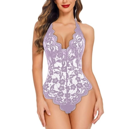 Yuhangmm Womens Sexy Lace Hanging Neck Lace Waist Open Back Sexy Lingerie Pajamas Sexy Lingerie for Women Christmas