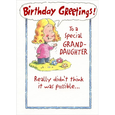 Designer Greetings Girl and Three Flowers: Granddaughter Birthday