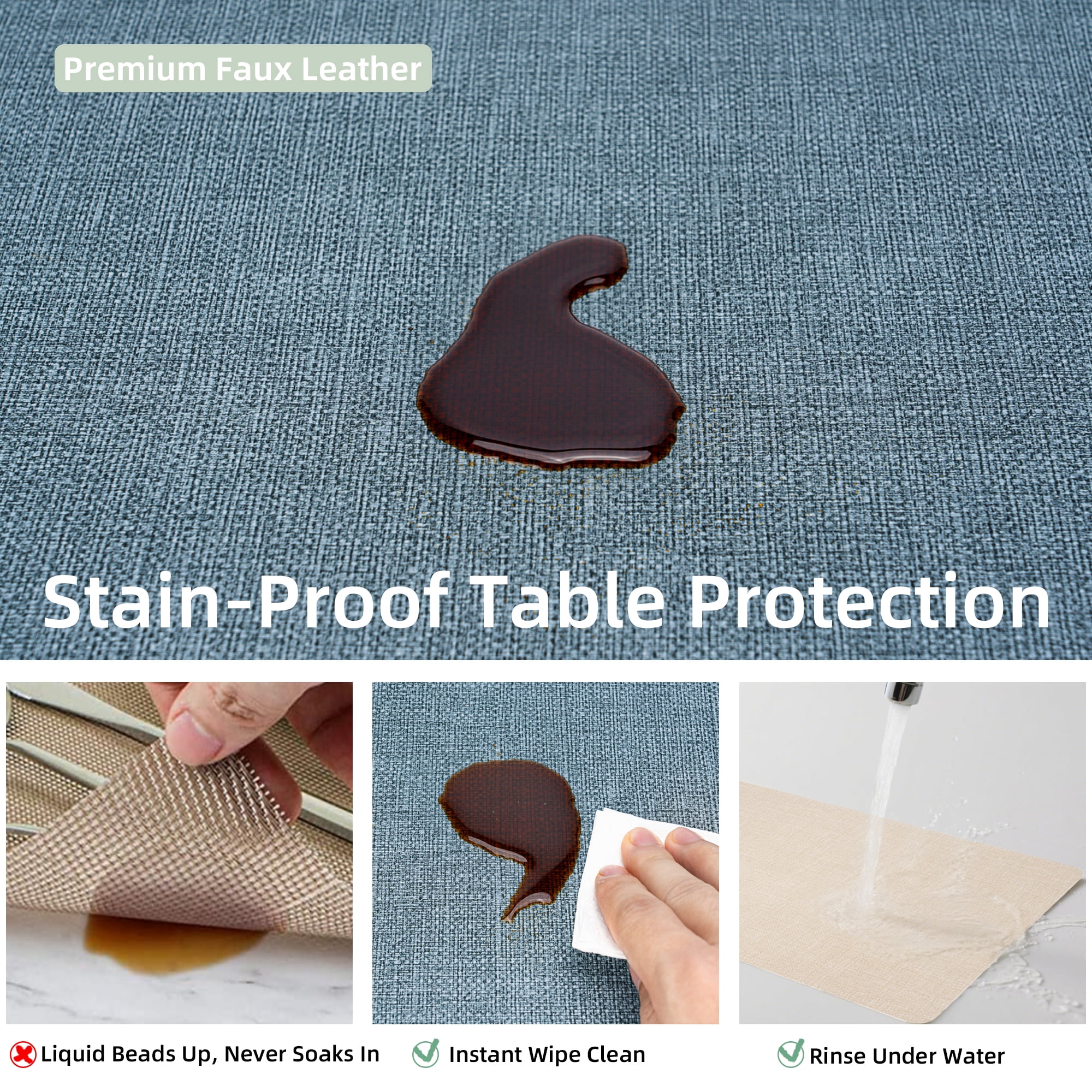 PROMATTOO Faux Leather Placemats Set of 6,Heat Resistant Dining Table Mats,17”x12”,Charcoal Blue