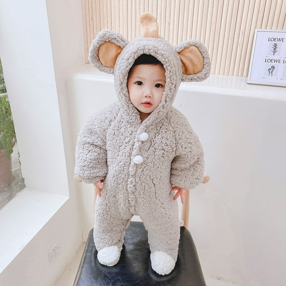3-6 Months Fleece Baby Bunting Bodysuit – Infant One Piece Kids Hooded Romper Outerwear Toddler Jacket Newborn Baby Onesie Snowsuit Footie Romper Fleece Hooded Jumpsuit Gray