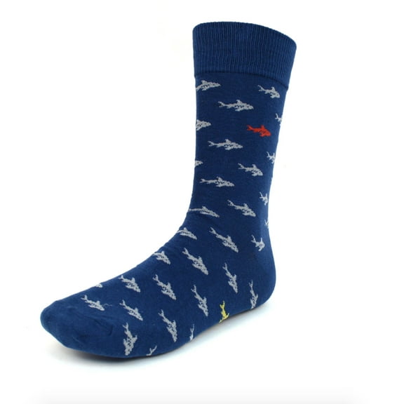 Urban-Peacock Men's Novelty Fun Crew Socks for Dress or Casual - Sharks - Blue
