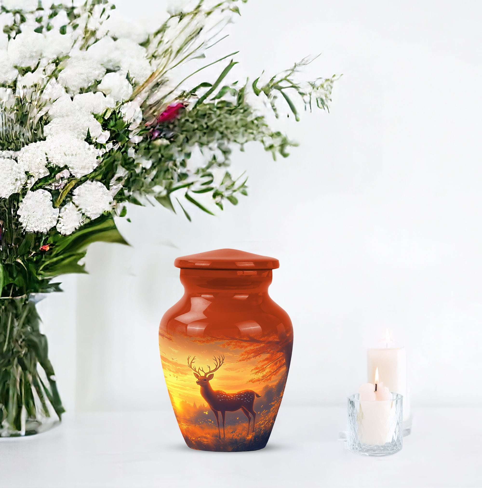 MUKTIVE Deer Memorial Tiny Urns for Adult Male - Small Cremation Urn for Ashes for Women - Decorative Keepsake Urn for Mom - Burial Urns for Human Ashes - 3 Inch