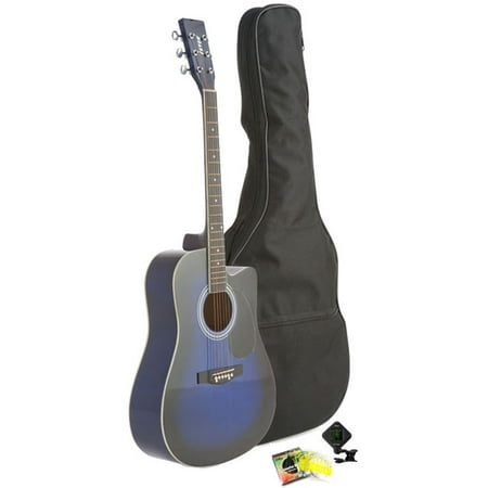 Fever Dreadnought Cutaway Acoustic Guitar Blue with Bag, Tuner and Strings