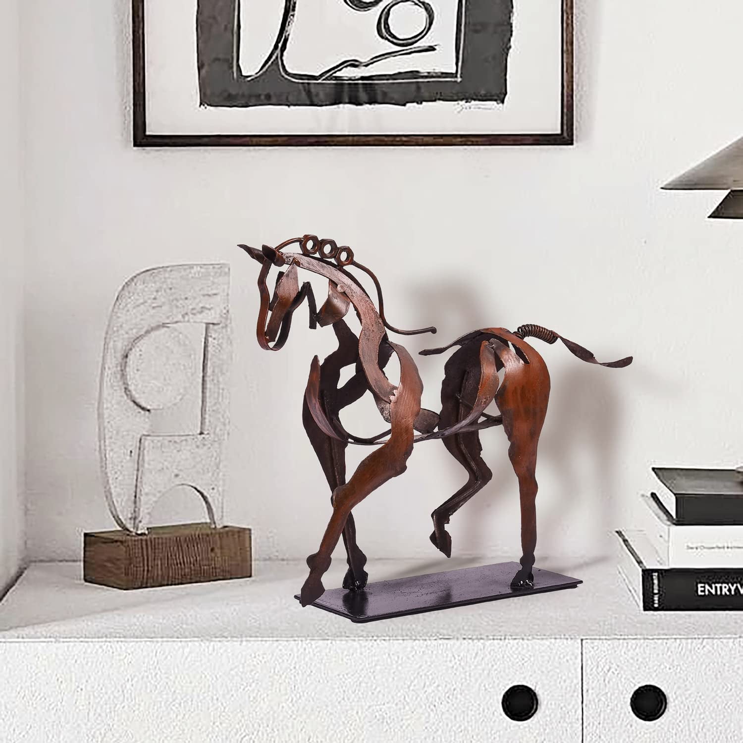 Handcrafted Horse Sculpture - Rustic Brown Metal Statue - Hand-Painted Home and Office Decor - Unique Gift for Equestrian Lovers
