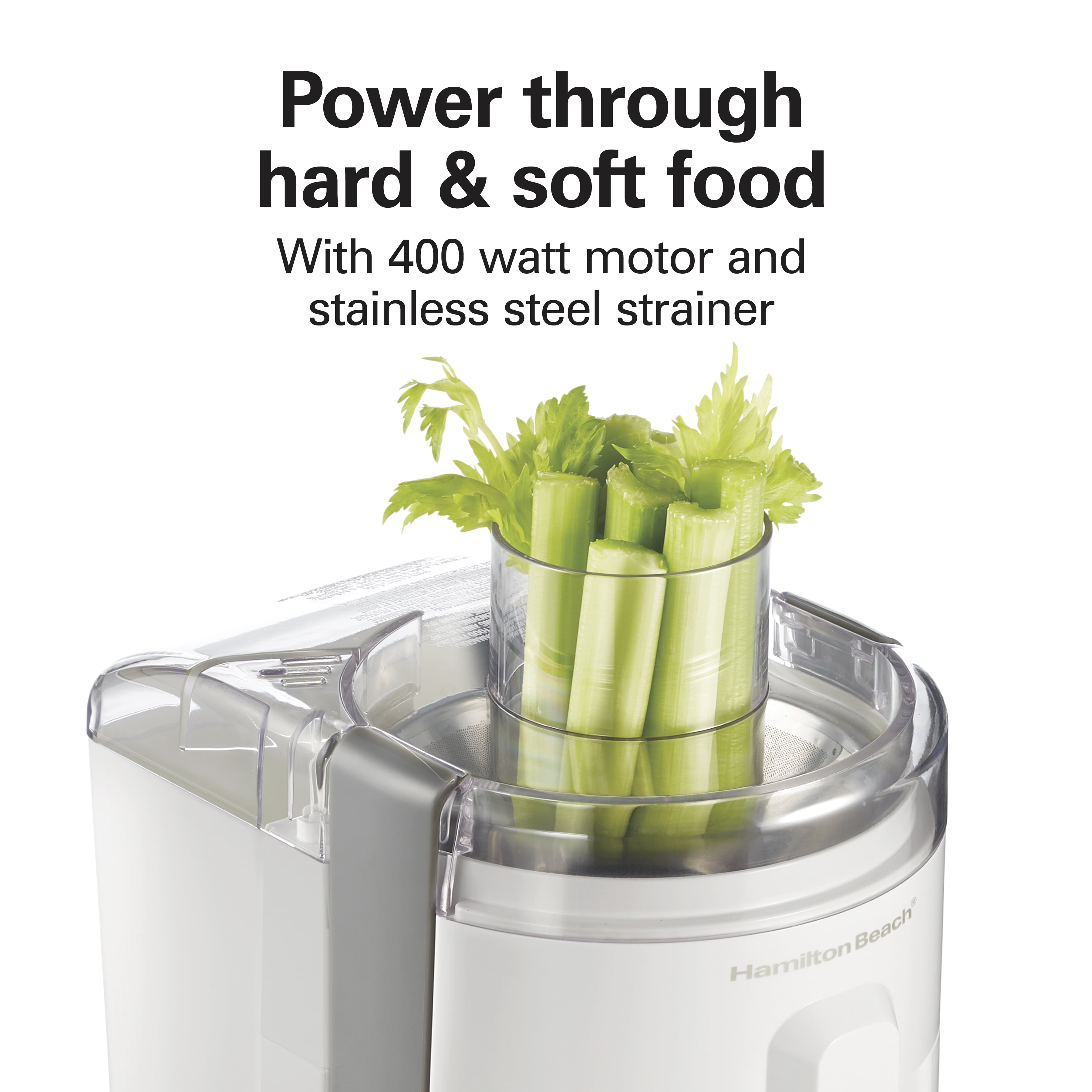 Hamilton Beach HealthSmart Compact Juice Extractor, Large 2.4" Feed Chute, White, 67501
