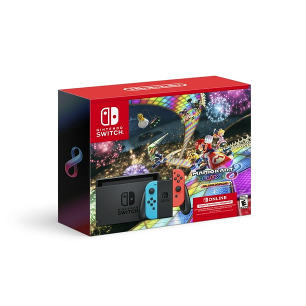 Nintendo Switch™ w/ Neon Blue & Neon Red Joy-Con™ + Mario Kart™ 8 Deluxe (Full Game Download) + 3 Month Nintendo Switch Online Individual Membership
