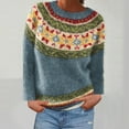 thumbnail image 3 of QTBIUQ Sweater Womens Casual Printed Pullover Long Sleeve Round NeckOuterwear Coats Sweaters Light Blue, 3 of 5
