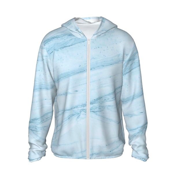 Fotbe Light Blue Marble Chaqueta con Protección Solar UPF 50+ para Hombre y Mujer, Camisa con Capucha y Bolsillos-Small