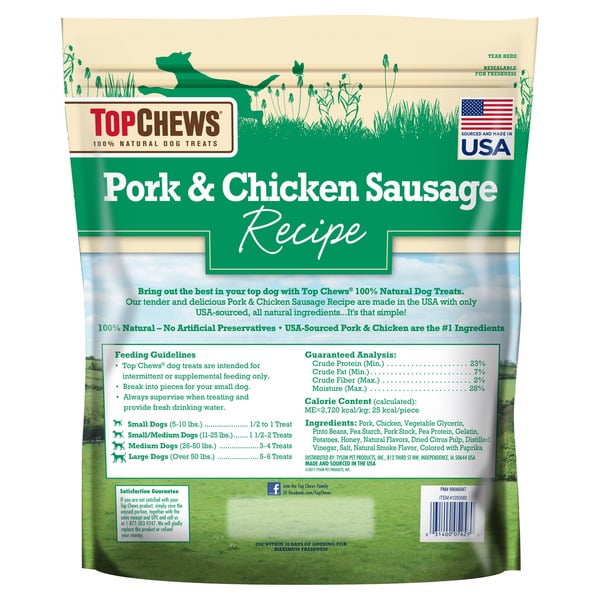 top chew pork and chicken sausage