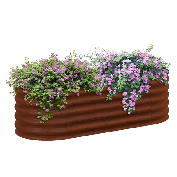 5' x 2' x 1.4' Galvanized Raised Garden Bed Kit, Outdoor Metal Elevated Planter Box with Safety Edging, Easy DIY Stock for Growing Flowers, & Vegetables, Brown