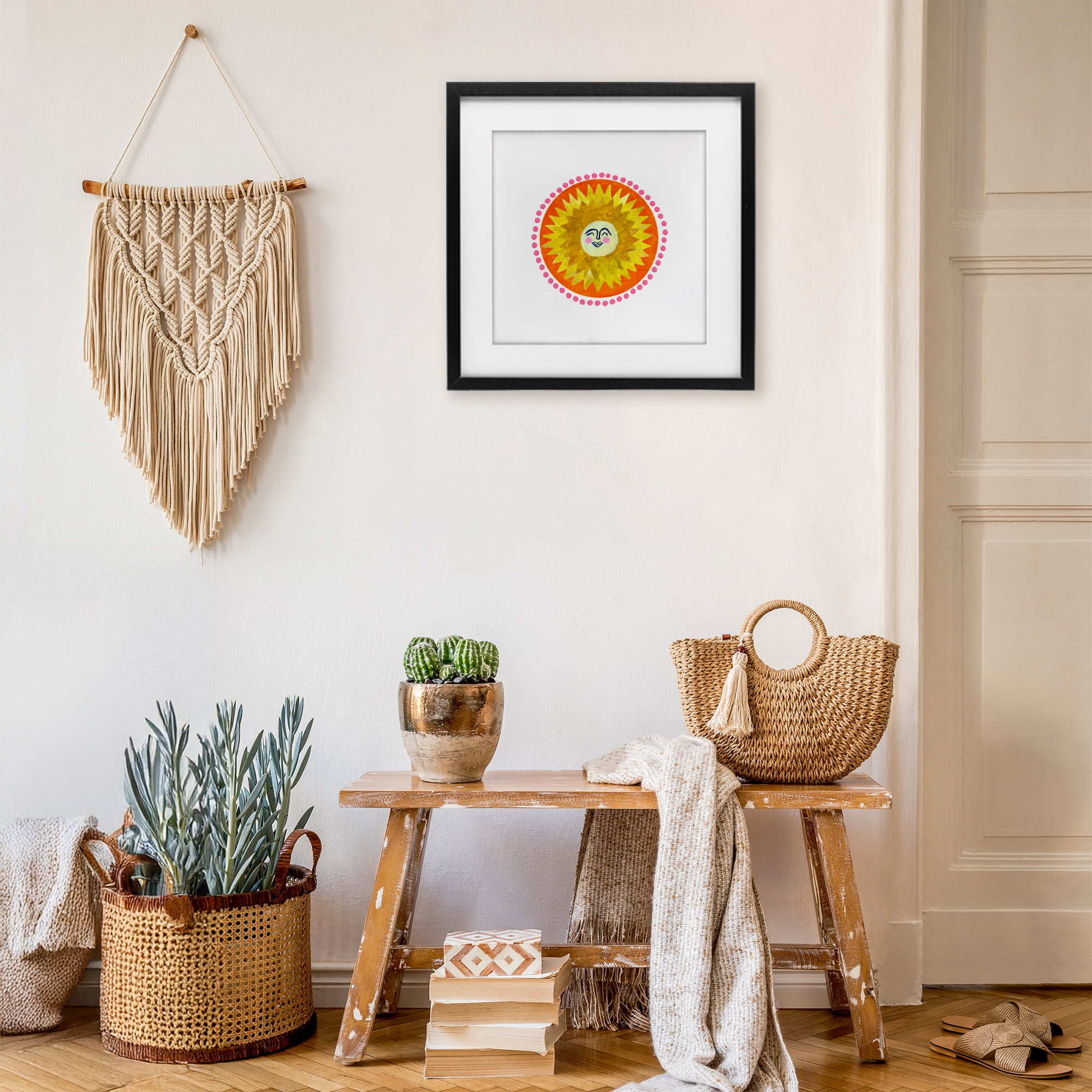 Stupell Industries Yellow & Orange Smiling Sun Black Framed Print Under Glass, design by Katherine Herrell Studio