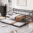 thumbnail image 2 of SESSLIFE Metal Daybed with Adjustable Trundle, Twin Size Daybed with Twin Size Pop Up Trundle Bed, Heavy-Duty Sofa with Portable Folding Trundle Bed for Bedroom Living Room, Black, 2 of 8