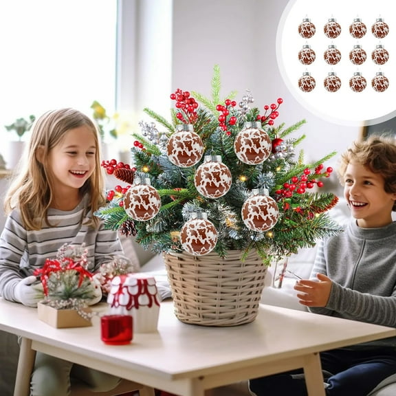 2025 Christmas Ornaments, 12PCS Cow Print Christmas Tree Balls Set Gift-Boxed Shatterproof Hanging Decorations for Holiday Tree Décor Indoor Outdoor Home Party