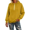 thumbnail image 2 of Women's Quarter Zip Hoodie, Soft Pullover Sweatshirt with Adjustable Hood, Long Sleeve Casual Streetwear for Everyday, Solid Color Comfortable Hooded Top for Women, Trendy Zip Up Design Yellow, 2 of 7