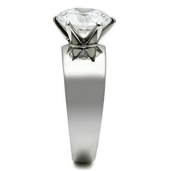 TK520 - High polished (no plating) Stainless Steel Ring with AAA Grade CZ in Clear