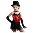 thumbnail image 3 of Kaerm Kid Girls Modern Latin Dance Outfit Halter Sequin Fringed Leotard with Gloves Red 14, 3 of 7