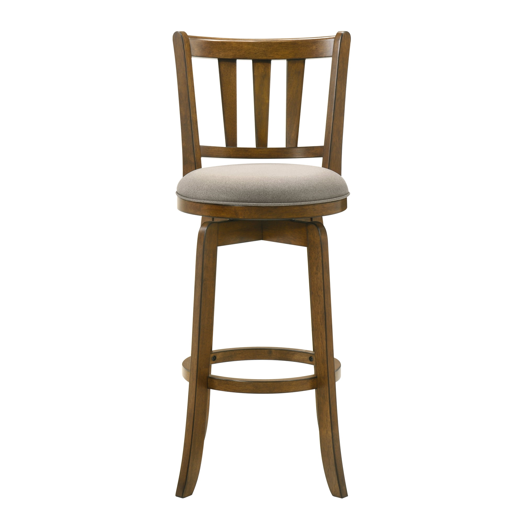 Wren Modern Farmhouse Swivel Wood Bar Height Kitchen Bar Stool in Sepia Brown Finish with Static Gray Fabric Upholstered Seat - Set of 2