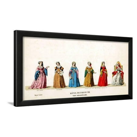 Theatre Costume Designs for Shakespeare's Play, Henry VIII, 19th Century Framed Print Wall Art