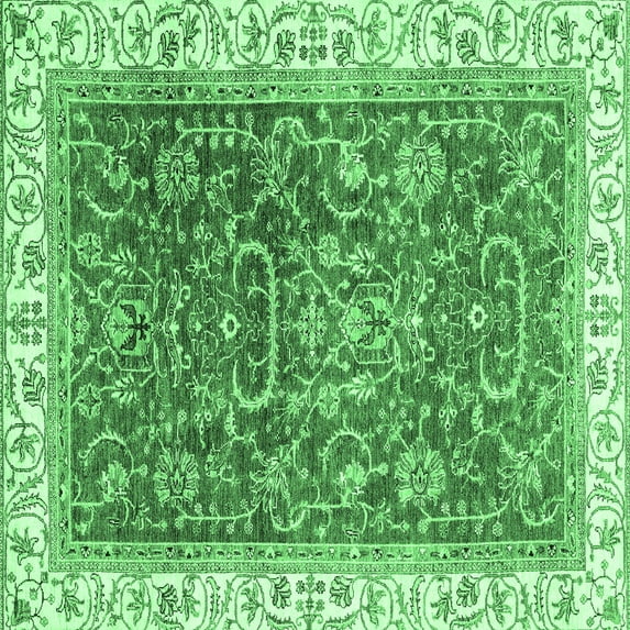Ahgly Company Indoor Square Oriental Emerald Green Traditional Area Rugs, 7' Square