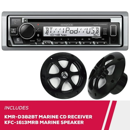 New Kenwood KMR-D382BT Marine CD Receiver and KFC-1613MRB 6.5" 2-Way Marine Speakers