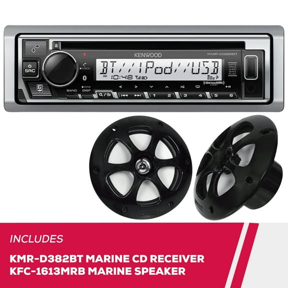 New Kenwood KMR-D382BT Marine CD Receiver and KFC-1613MRB 6.5" 2-Way Marine Speakers